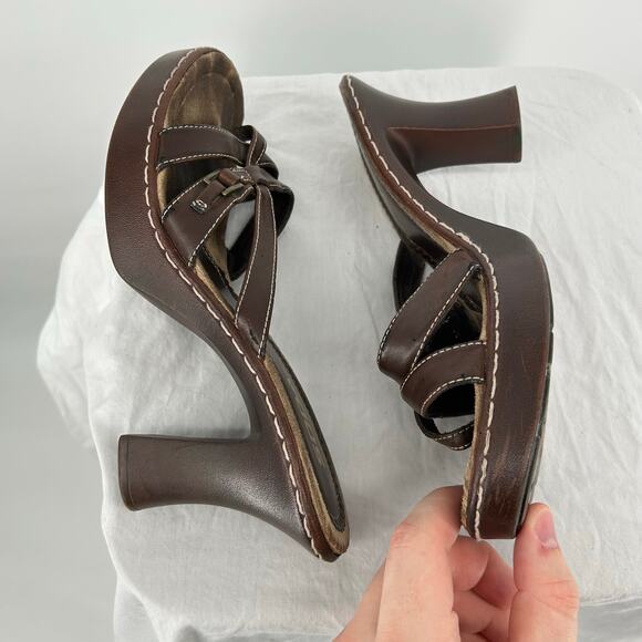 Vintage 90s y2k Womens Brown SODA Strappy Platform Block High Heel Pumps Sz 8.5M - Picture 5 of 8